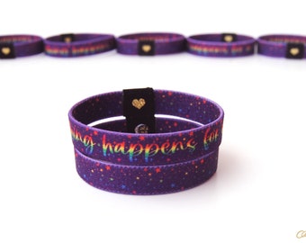 Everything Happens For a Reason Wristband - Positive Affirmation Purple Wristband. Reversible Elastic Wristband. Rainbow Stars.