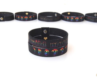 Moon Phases Wristband - A Positive Affirmation Rainbow & Black Wristband. Stay Wild Moon Child Reversible Elastic Stretch Wristband.