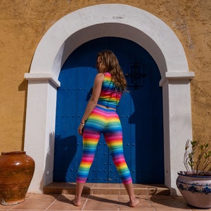 Rainbow Stripe Leggings Bright and Colourful Rainbow Leggings with my Funky Rainbow Stripe Design. Festival Leggings. Pride Leggings. image 9