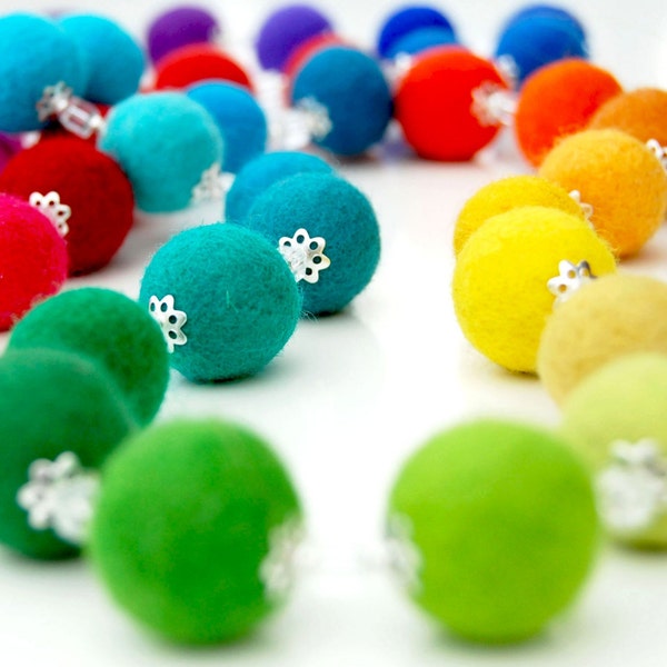 Rainbow Bubbles - A spectacular necklace made from a spectrum of hand felted beads with FREE International Shipping