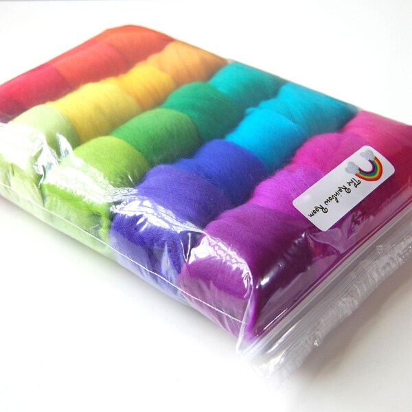 Rainbow Feltmaking Mix - A colourful assortment of merino tops/roving for felting/spinning/craft kit.