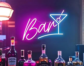 Placa de neon personalizada para bar, luz neon para bar de coquetéis, placa de LED personalizada para bar, placa de neon para bar aberto, arte de parede para pub e casa, presente para caverna do homem