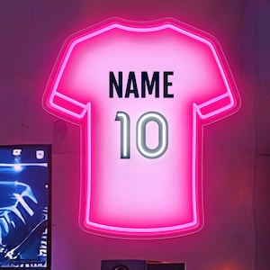 Placa de neon de futebol personalizada, decoração de parede para camisa de futebol, camisa do Messi, camisa de futebol, presente personalizado para fãs de esportes, decoração para casa, bar esportivo