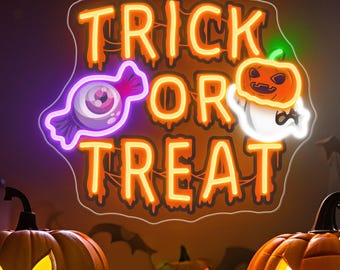 Letreiro de neon para "doces ou travessuras", decoração de Halloween, letreiro de neon fantasma, presente para quarto infantil, letreiro de neon para festa de Halloween, letreiro de LED, decoração gótica