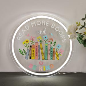 Read More Books and Be Kind Neon Sign, Classroom Wall Art, Library Decor, Motivational Quote Lighting, Personalized Gift for Kids,Book Lover
