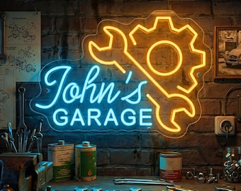 Letreiro de néon personalizado para garagem | Luminária LED personalizada em formato de chave inglesa | Decoração para oficina mecânica | Presente de Dia dos Pais | Arte de parede com tema de ferramentas