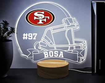 Benutzerdefinierte Sporthelm Nachtlicht, Name personalisierte Valentinstag Geschenk für ihn, Raumdekor, San Francisco 49ers Fan Geschenk, American Football Lampe