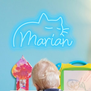 Custom Name LED Cat Neon Sign, Cat Wall Sign Neon Gift, Cute Neon Sign Decor, Animal Neon Gift for Kids, Personalized Gift Kitten Art Decor