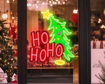 HOHOHO Neon Sign - Vintage Cute LED Christmas Tree Lights for Home Bedroom Living Room Kitchen, Neon for Christmas Indoor Decor Family Gift