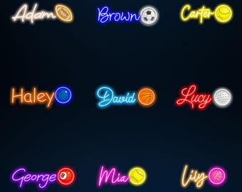 Placa de neon esportiva personalizada, placa de neon de futebol personalizada para crianças, placa de neon com impressão UV, arte de parede para quarto, decoração de festa de aniversário esportiva