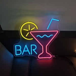 Bar Neon Sign, Custom Home Bar Sign Decor, LED Neon Bar Sign for Pub, Personalized Cocktail Wall Sign Gift for Him, Man Cave Neon Sign