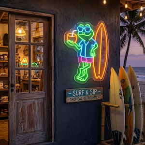 Rolig Tiki Bar Groda Neonskylt, Pooldäck med LED-ljus, Cool Solglasögon Groda Väggkonst, Tropisk Sommarfestdekor, Man Cave Present