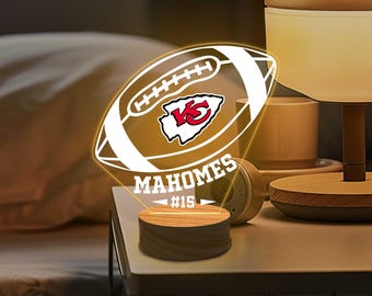 Benutzerdefinierte Sport Nachtlicht, Name personalisierte Valentinstag Geschenk für ihn, Jungen Schlafzimmer Kinderzimmer Dekor, KC CHIEFS Fans Geschenke, American Football Lampe