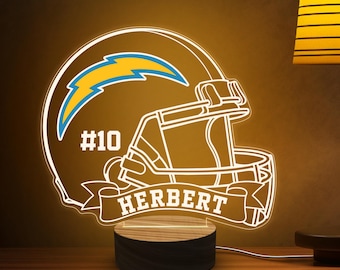 Benutzerdefinierte Sporthelm Nachtlicht, Name personalisierte Valentinstag Geschenk für ihn, Raumdekor, San Diego Ladegeräte Fan Geschenk, American Football Lampe