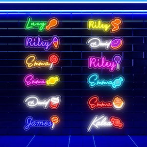 Placa de neon com nome personalizado para crianças, presente de luz neon doce para bebês, presente de festa de aniversário, decoração de berçário, decoração de quarto infantil, presente personalizado