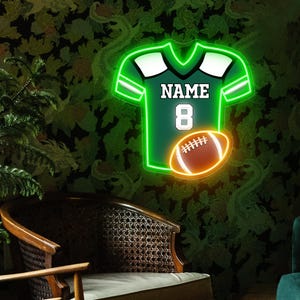 Placa de futebol personalizada com LED neon, camisa de futebol com nome personalizado, luz para time esportivo, presente para jogador, treinador, decoração de quarto de adolescente