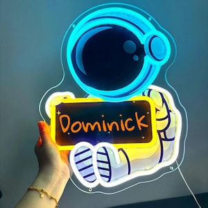 Placa de neon personalizada de astronauta para crianças, placa de neon com nome espacial, arte de parede personalizada com placa de neon, placa de LED, placa de LED com nome, decoração de berçário, presentes personalizados
