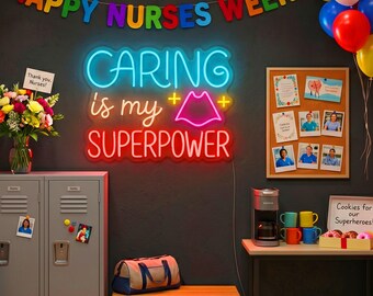 Caring Is My Superpower Neon Sign,Nurse Station Decor,Clinic Wall Art,Hospital Breakroom Light,Medical Office Decor,Nurse Photo Backdrop
