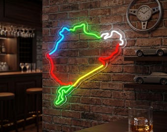 Letreiro de néon do Nürburgring Nordschleife, arte de parede minimalista para automobilismo, luz LED para circuito de Fórmula 1, decoração premium para escritório automotivo, presente para apaixonado por carros