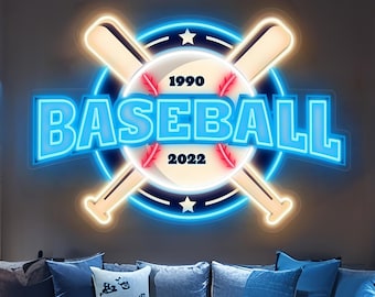 Baseball Neon Light, Personalized LED Sign for Sports Fans, Bedroom Decor, Custom Year Option, MLB Inspired, Ideal Gift for Baseball Club