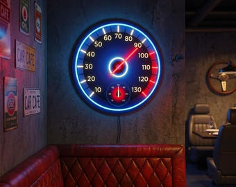 Placa de néon velocímetro de corrida, luz LED para painel de carro, arte de parede com tacômetro, configuração de corrida virtual, espaço para entusiasta de carros, presente para namorado