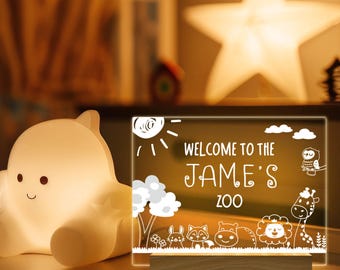 Personalized Zoo Night Light, Custom Kids Animal Lamp, Baby Room Nursery Decor, Cartoon Animal Light, Christmas Gift, Birthday Gift for Kids