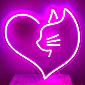 Cat Neon Sign, Cute Cat with Heart LED Light, Animal Pet Neon Light Nursery Kid Room Sign, Kitty Neon Bedroom Decor, Pet Shop Wall Art Gift