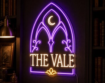 Custom Gothic Window Neon Sign, Family Name Wall Light for Entryway, Bedroom, Dark Academia Gallery Wall and Housewarming Gift Decor