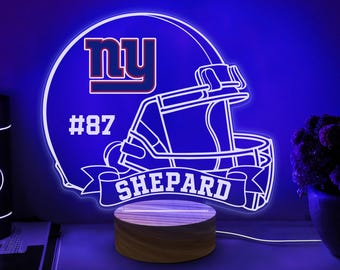 Custom Sports Helmet Night Light, Name Personalized Sport Gift for Him, Boy Room Decor, New York Giants Fan Gift, American Football Lamp