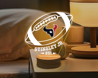 Custom Sports Night Light, Name Personalized Valentines Gift for Him, Boy Bedroom Decor, Houston Texans Fans Gifts, American Football Lamp