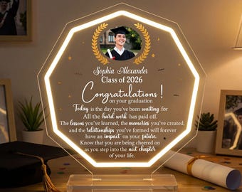 Placa personalizada com foto de formatura, turma de 2026, placa de LED neon personalizada, presente para formandos do ensino médio, lembrança de formatura da faculdade, presente para ela.