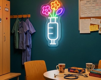 Cute Syringe Neon Sign,Nurse Station Decor,Clinic Wall Art,Hospital Breakroom Light,Pediatric Office Decor,Medical Studio LED Light