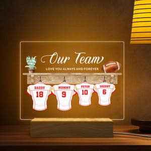 Family Team Night Light, Personalized Sports Light, Custom Name Night Lamp, Football Theme Decor, Christmas Gift, Birthday gift for Kids