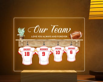 Family Team Night Light, Personalized Sports Light, Custom Name Night Lamp, Football Theme Decor, Christmas Gift, Birthday gift for Kids