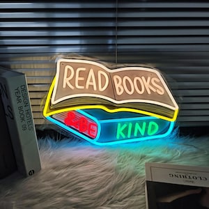 Read Books & Be Kind Neon Sign, Back to School Gift for Kids, Positive Quotes Sign, Book Lover Gift, Classroom Decor, Kindergarten Decor
