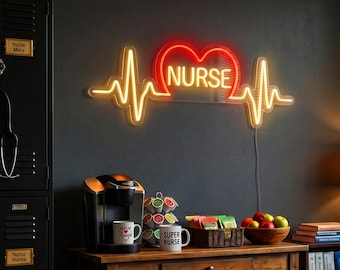 Nurse Station Neon Sign, Clinic Wall Decor, Hospital Breakroom Light, Medical LED Neon, Heartbeat Art, Nursing School Decor