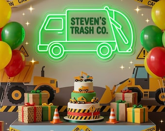 Trash Truck Birthday Party Decor, Custom Garbage Truck Neon Sign, Personalized Construction Backdrop, Waste Management Theme Boy Gift