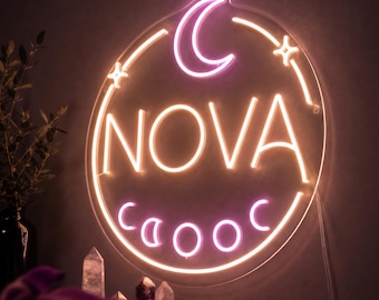 Custom Moon Altar Neon Sign, Personalized Name Wall Light for Witchy Bedroom, Crystal Shelf Decor, Celestial Gift for Her Room Decor