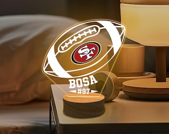 Benutzerdefinierte Sport Nachtlicht, Name personalisierte Valentinstag Geschenk für ihn, Jungen Schlafzimmer Dekor, San Francisco 49ers Fans Geschenk, American Football Lampe
