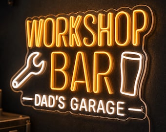 Custom Workshop Bar Neon Sign, Dad's Garage Light for Man Cave Home Bar, Personalized Garage Wall Decor, Father's Day Gift for Him