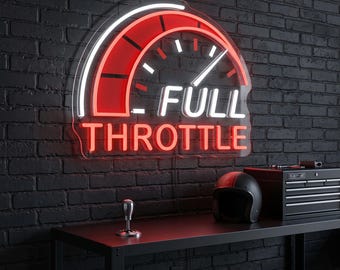 Letreiro de néon "Acelerar ao Máximo", decoração moderna para garagem, luminária para quarto com tema de carro JDM, arte para quarto de adolescente, placa de velocímetro para parede, presente para namorado apaixonado por carros.