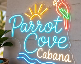 Parrot Cove Cabana Neon Sign for Pool House Decor, Custom Tropical Patio Wall Light, Poolside Bar Gift for Summer Party Hosts and Owners