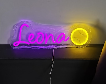 Placa de neon esportiva personalizada, placa de neon de beisebol personalizada para crianças, placa de basquete e futebol, arte de parede para quarto, decoração para festa de aniversário