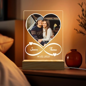 Benutzerdefinierte Fotogedächtnisnachtlicht, personalisierte Paar-Fotorahmen-Lampe, Valentinstagsgeschenk, romantische herzförmige LED-Beleuchtung, Geschenk für sie