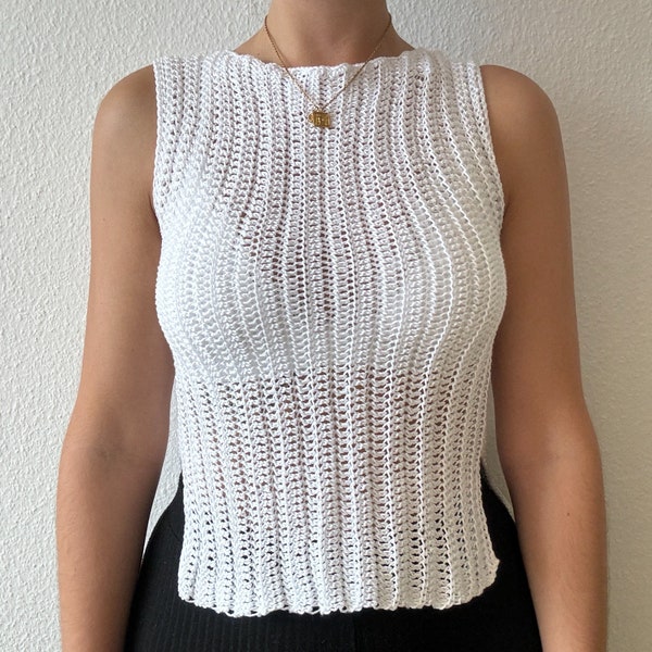 Patrón fácil de top de crochet acanalado, top Laura semitransparente (descarga digital)