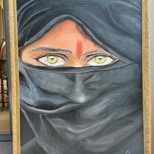 VESTA..handmade oil painting portrait on canvas with frame wall decor-woman in black