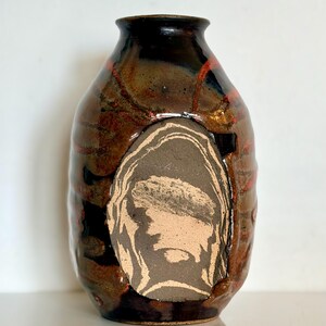 Marbled Clay Vase, Signed Studio Pottery, Exposed Ceramic Body, Abstract Art Vessel