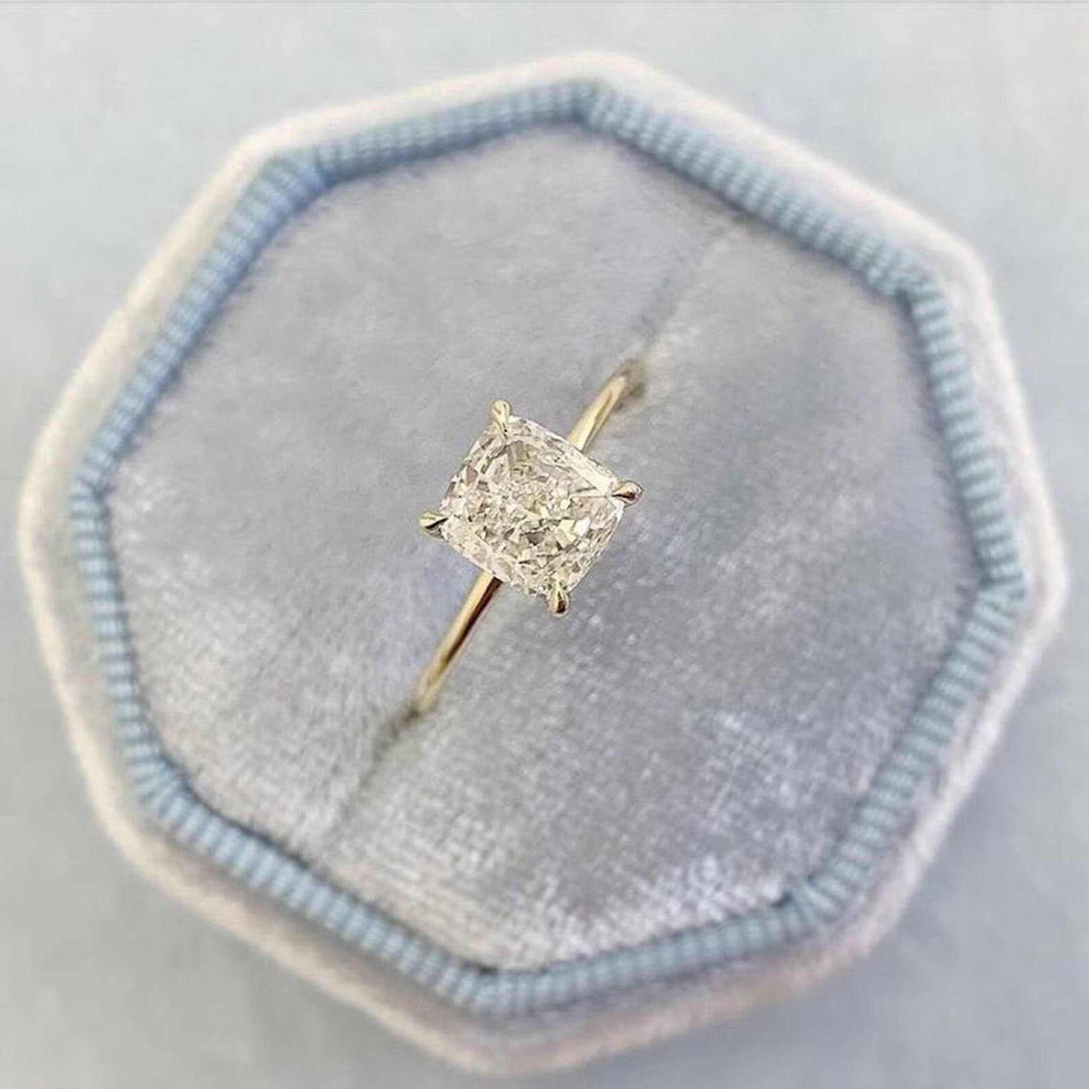Ice Crush Diamond Ring, 2.0 CT Cushion Cut Moissanite Wedding Ring, Solitaire Diamond Anniversary Gift, 18K Yellow Gold Bridal Ring for Her.
