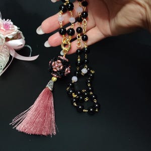 Handmade Large Pearl Sautoir Necklace, Long Marcasite Tassel Necklace, Long Black Agate Necklace, Long Elegant Necklace, Pendant necklace