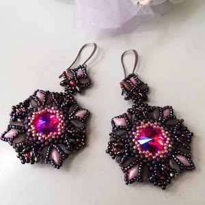 Chunky handmade beaded earrings, Elegant pink earrings, Peony earrings, Statement earrings, Women&#39;s gift idea, Bead weaving earrings